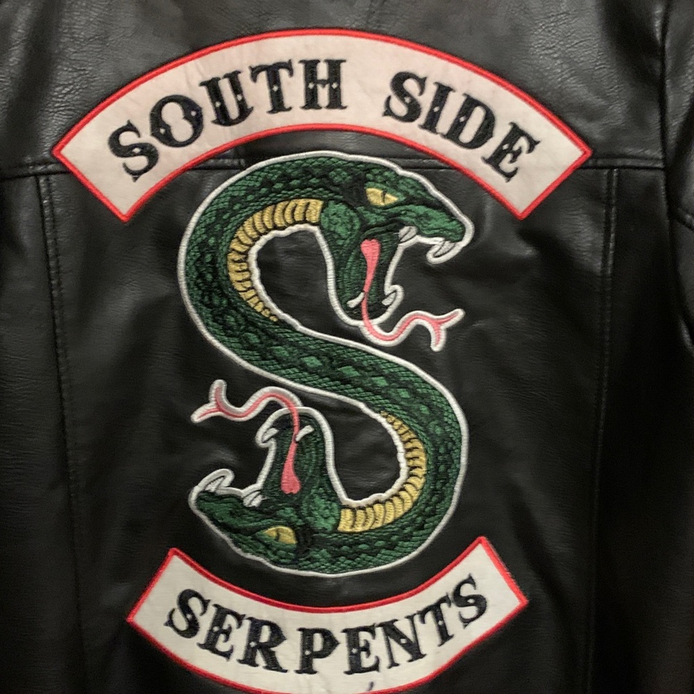 Riverdale leather look jacket with South Side Serpents logo on back. size M